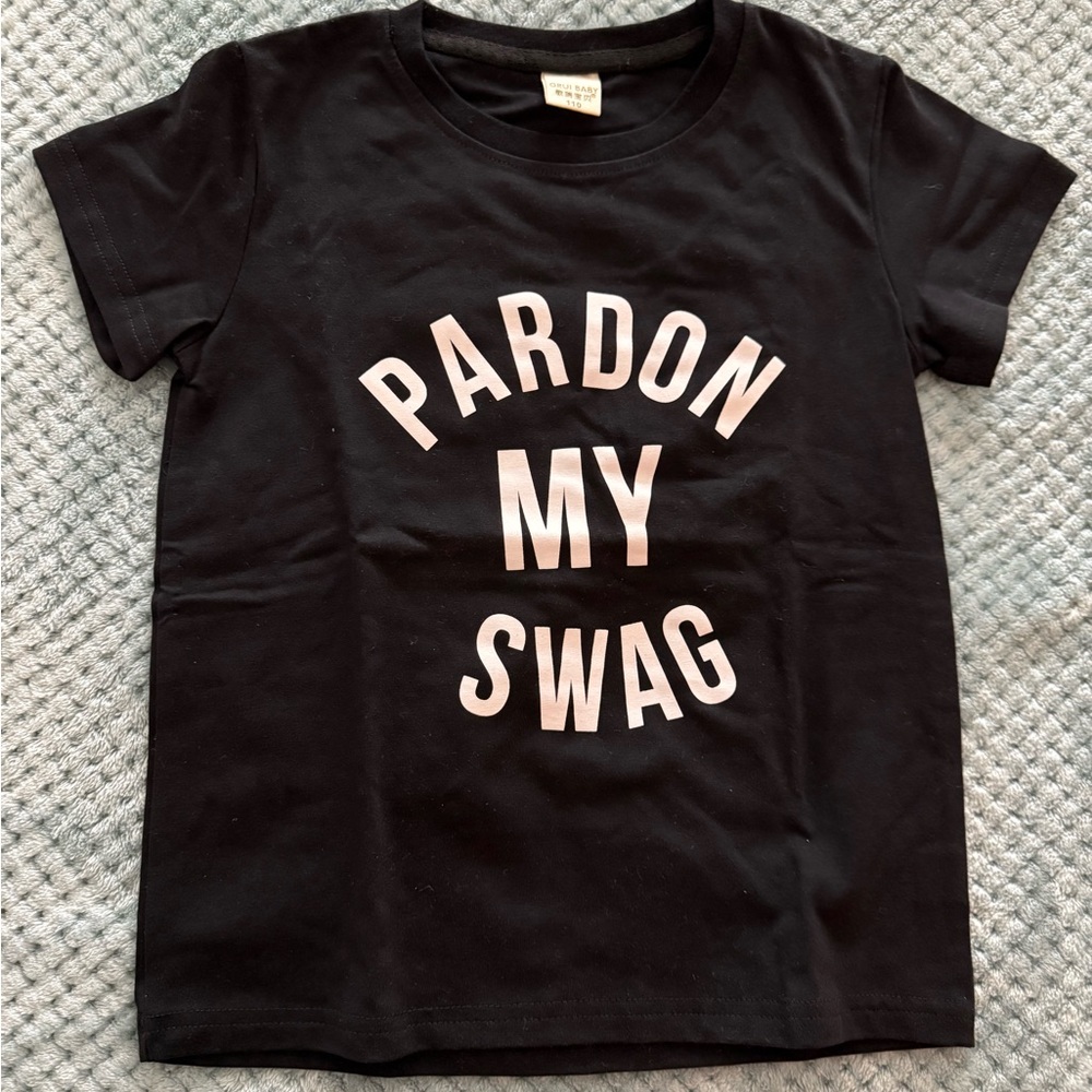 Black Kids T-Shirt with 'Pardon My Swag' Print